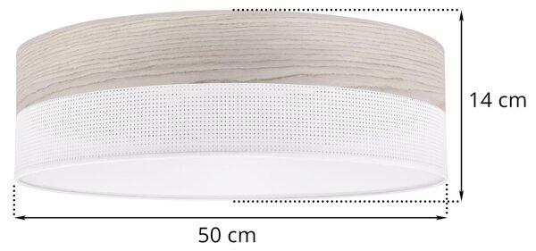 Stropní svítidlo Wood, 1x světle béžová dubová dýha/bílé plastové stínítko, (bílé plexisklo), (fi 50cm)