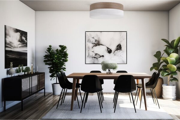 Stropní svítidlo Wood, 1x hnědá ořechová dýha/bílé plastové stínítko, (bílé plexisklo), (fi 50cm)