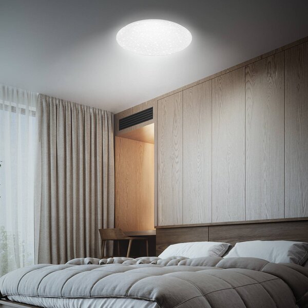 Briloner LED stropní svítidlo Lumenia, Ø 38 cm, 25 W, hvězdná obloha, stmívatelný, Bílá / opál, Chodba, Plast, Moderní