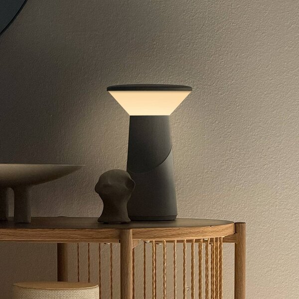 Briloner LED stolní lampa Pilia na akumulátor, antracitová, výška 24 cm, IP44, stmívatelný, Hliník / šedá / zinek, Obývací pokoj / jídelna, Plast, Moderní