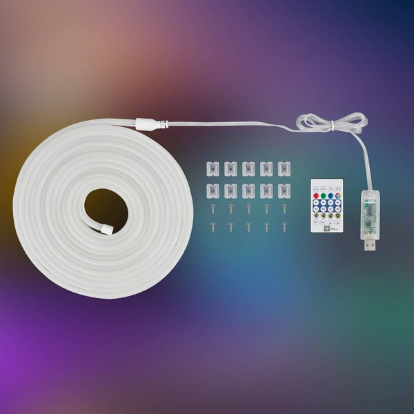 Briloner LED flexibilní páska RGBIC Neon, bílá, 5 metrů, USB, senzor hudby, stmívatelný, Bílá / opál, Pracovna / kancelář, Plast, Moderní
