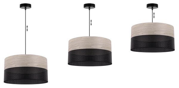 Závěsné svítidlo Wood, 1x světle béžová dubová dýha/černé plastové stínítko, (fi 40cm)