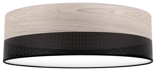 Stropní svítidlo Wood, 1x světle béžová dubová dýha/černé plastové stínítko, (bílé plexisklo), (fi 50cm)