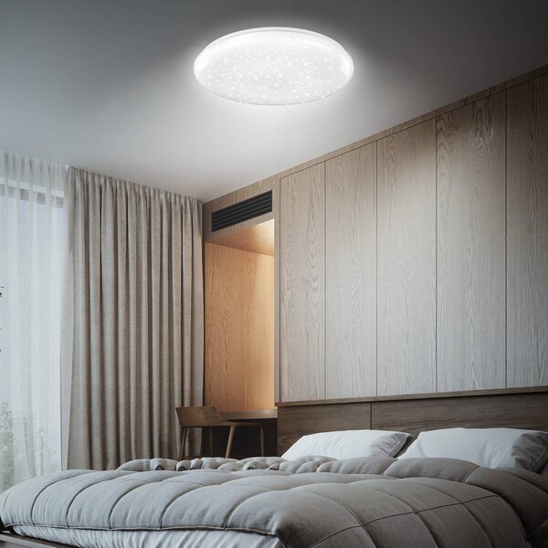 Briloner LED stropní svítidlo Bright Sky, bílé, 51 W, hvězdná obloha, stmívatelný, Bílá / opál, Obývací pokoj / jídelna, Plast, Moderní