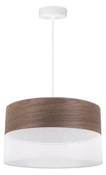 Závěsné svítidlo Wood, 1x hnědá ořechová dýha/bílé plastové stínítko, (fi 35cm)