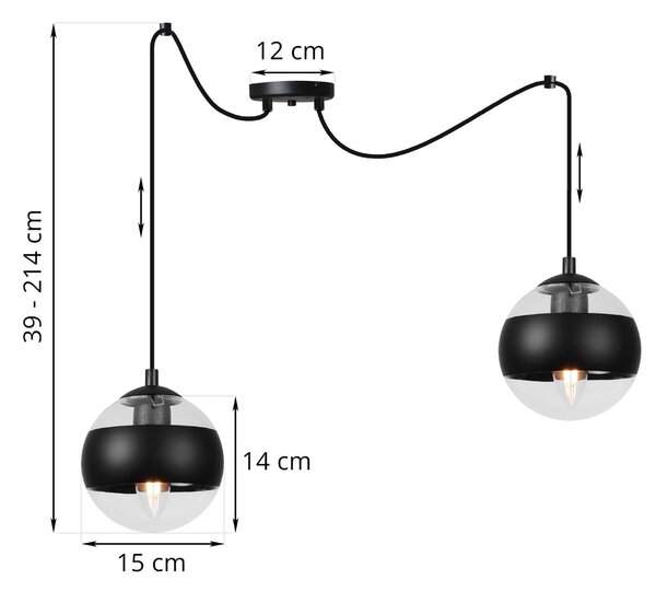 Závěsné svítidlo Toledo Spider, 2x černé/transparentní skleněné stínítko, B