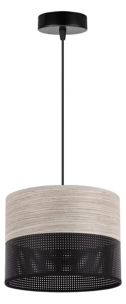 Závěsné svítidlo Wood, 1x světle béžová dubová dýha/černé plastové stínítko, (fi 20cm)