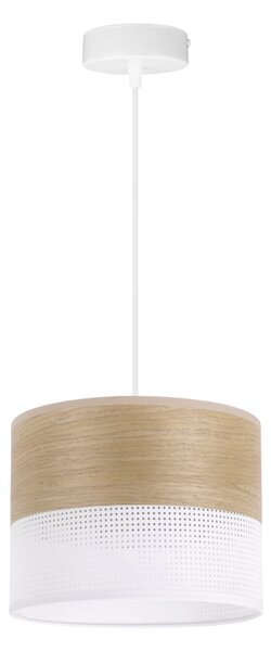 Závěsné svítidlo Wood, 1x dýha zlatý dub/bílé plastové stínítko, (fi 20cm)