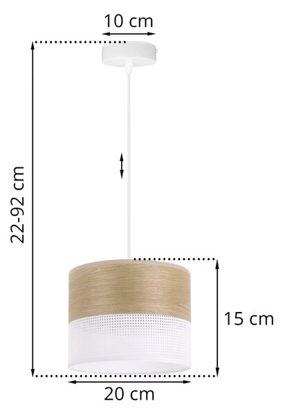 Závěsné svítidlo Wood, 1x dýha zlatý dub/bílé plastové stínítko, (fi 20cm)