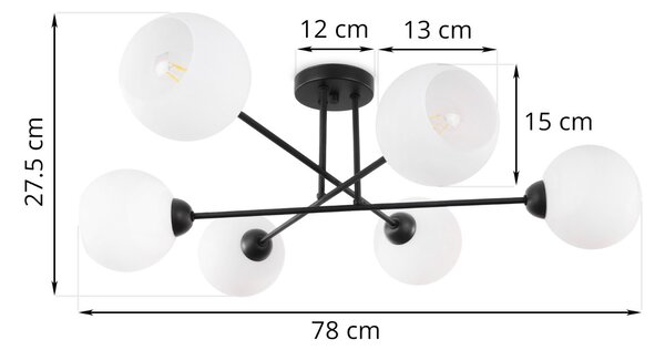 Stropní svítidlo Eliza, 6x bílé skleněné stínítko, B