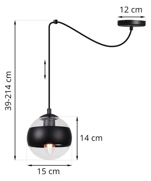 Závěsné svítidlo Toledo Spider, 1x černé/transparentní skleněné stínítko, B