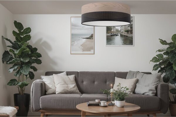 Stropní svítidlo Wood, 1x béžová dubová dýha/černé plastové stínítko, (bílé plexisklo), (fi 50cm)