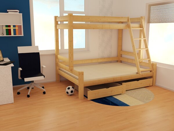 Dětská patrová postel s rozšířeným spodním lůžkem z masivu ROBUST 8X8 6A - 200x90 cm