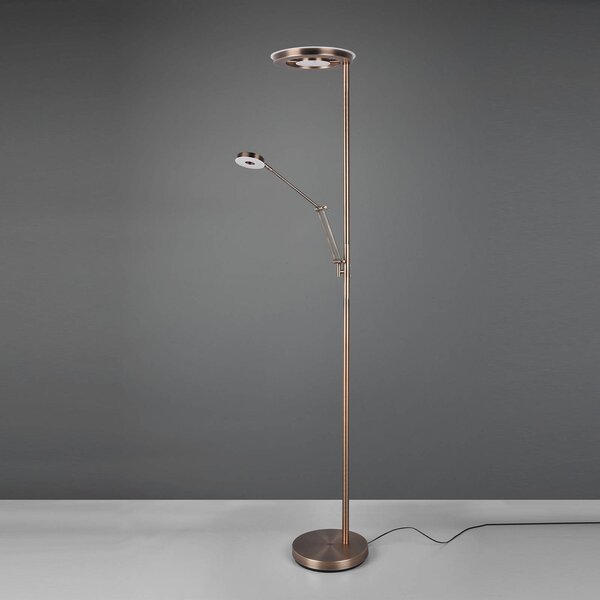 Trio Lighting LED stojací lampa Barrie s lampou na čtení, starý mosaz, stmívatelný, Bronz / starožitná mosaz, Obývací pokoj / jídelna, kov, Moderní, Lampička na čtení