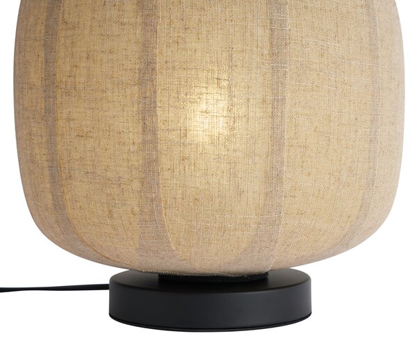 Japandi stolní lampa černá s béžovým lněným stínidlem 27cm - Nami