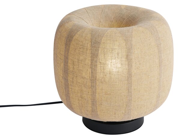 Japandi stolní lampa černá s béžovým lněným stínidlem 27cm - Nami
