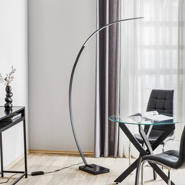 Trio Lighting LED oblouková stojací lampa Bangkok, černá matná, stmívatelný, Černá, Obývací pokoj / jídelna, kov, Moderní