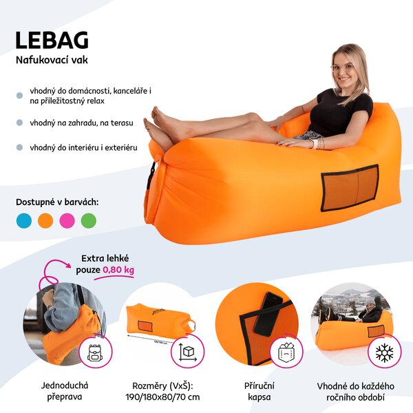 KONDELA Nafukovací sedací vak/lazy bag, modrá, LEBAG