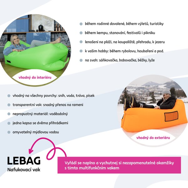 KONDELA Nafukovací sedací vak/lazy bag, modrá, LEBAG