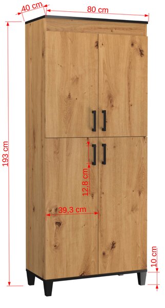 Čtyřdveřová skříň s policemi 80 cm CANRIS - dub artisan