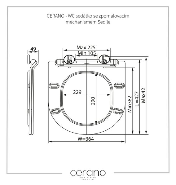 CERANO - WC sedátko se zpomalovacím mechanismem Sedile - slim/UF - bílá matná - 36,4x4,9x42,7 cm