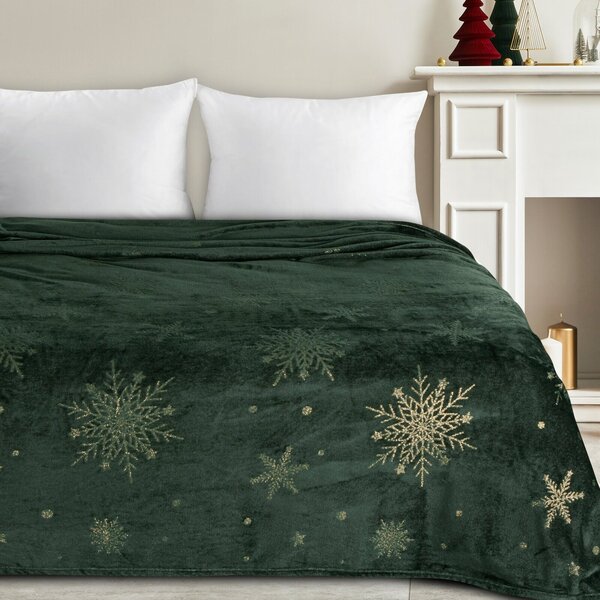 VÁNOČNÍ FLANELOVÁ DEKA SNOW GOLD 150X200 CM VZOROVANÁ