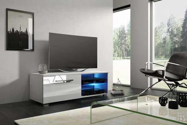 TV stolek/skříňka Mona 100 (bílá matná + bílý lesk). 1000630