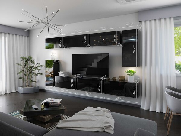 Obývací stěna Marmara (bílá + bílý lesk). Akce -20%