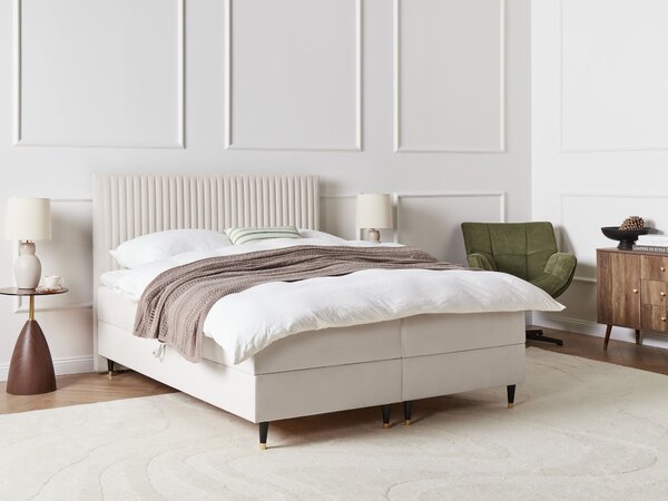 Kontinentální postel s úložným prostorem Umělý samet DAME 160 x 200 cm Krémově bílá