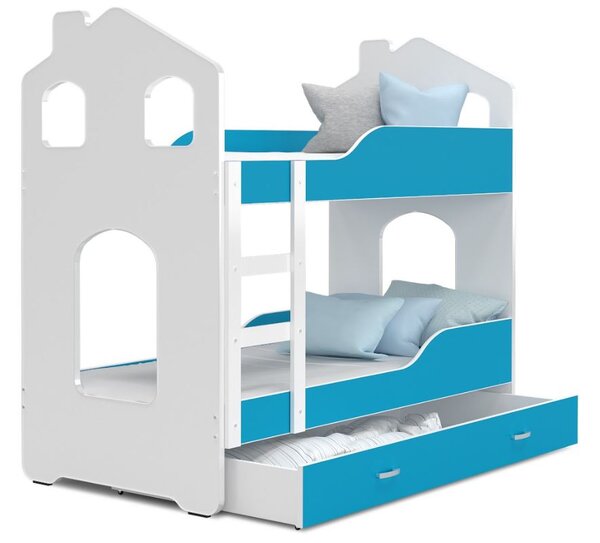Dětská domečková postel se šuplíkem Dominik MODRÁ - 160x80 cm