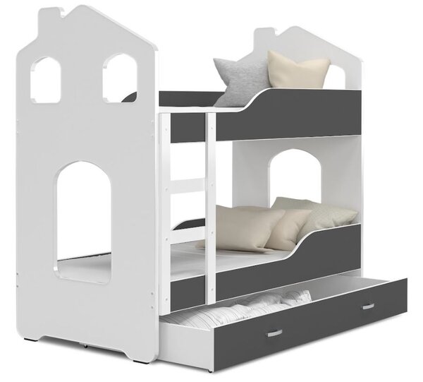 Dětská domečková postel se šuplíkem Dominik ŠEDÁ - 190x80 cm
