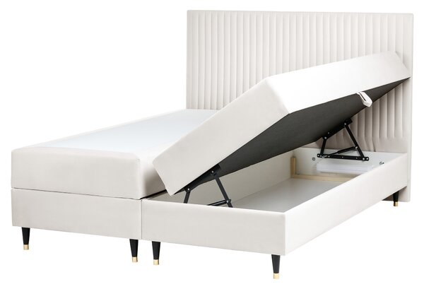 Kontinentální postel s úložným prostorem Umělý samet DAME 160 x 200 cm Krémově bílá