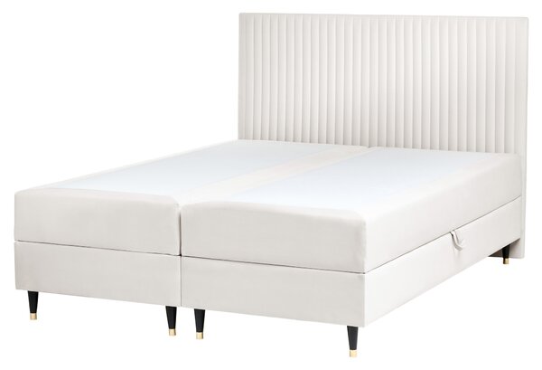 Kontinentální postel s úložným prostorem Umělý samet DAME 160 x 200 cm Krémově bílá
