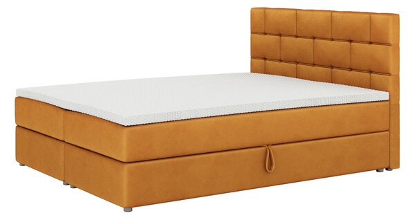Boxspring postel 140x200 cm Waller (hořčicová) (s roštem a matrací)