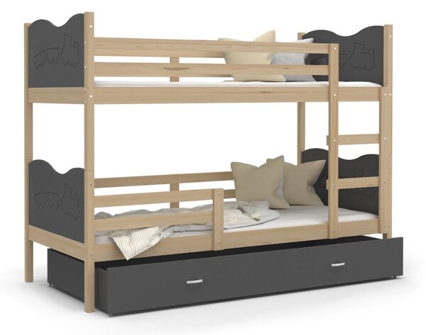 Dětská patrová postel se šuplíkem MAX R - 190x80 cm - šedá/borovice - vláček