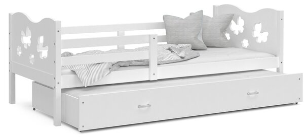 Dětská postel s přistýlkou MAX W - 190x80 cm - bílá - motýlci