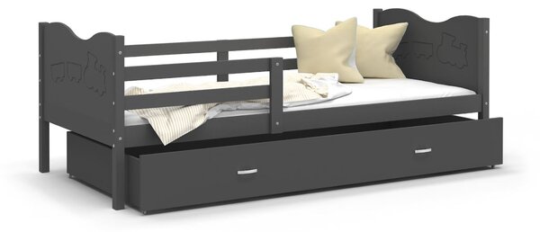 Dětská postel se šuplíkem MAX S - 160x80 cm - šedá - vláček