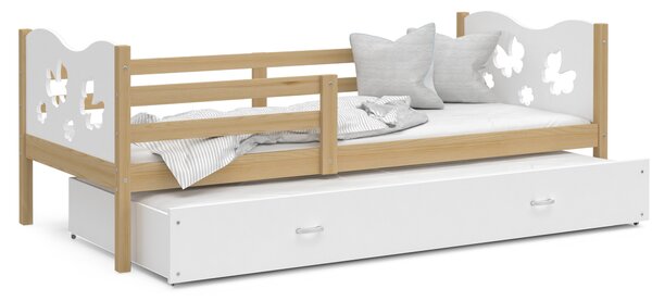Dětská postel s přistýlkou MAX W - 200x90 cm - bílá/borovice - motýlci