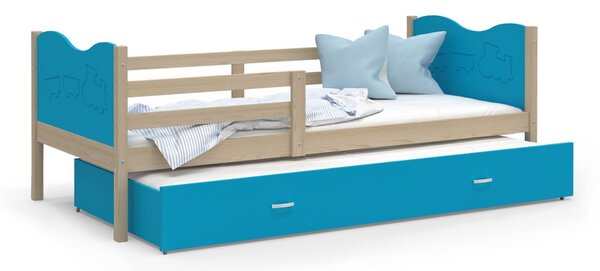 Dětská postel s přistýlkou MAX W - 190x80 cm - modrá/borovice - vláček