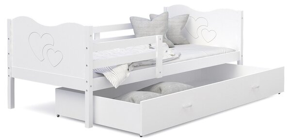 Dětská postel se šuplíkem MAX S - 160x80 cm - bílá - srdíčka