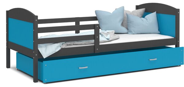 Dětská postel se šuplíkem MATTEO - 160x80 cm - modro-šedá