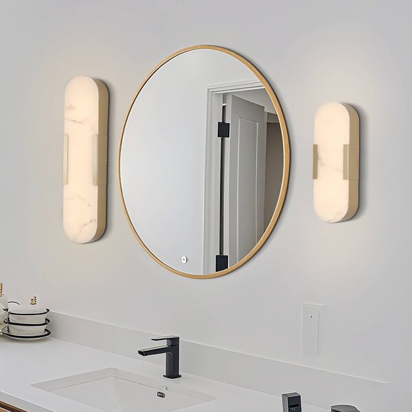 Searchlight LED koupelnové světlo nástěnné Opaline, výška 35 cm, zlatá barva, kov/pryskyřice, stmívatelný, Mosaz / zlato, Koupelna, kov