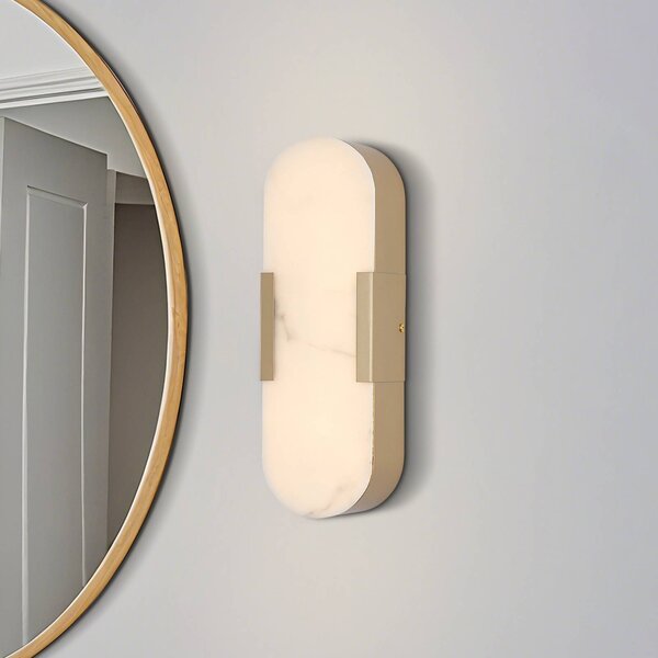 Searchlight LED koupelnové světlo nástěnné Opaline, výška 35 cm, zlatá barva, kov/pryskyřice, stmívatelný, Mosaz / zlato, Koupelna, kov