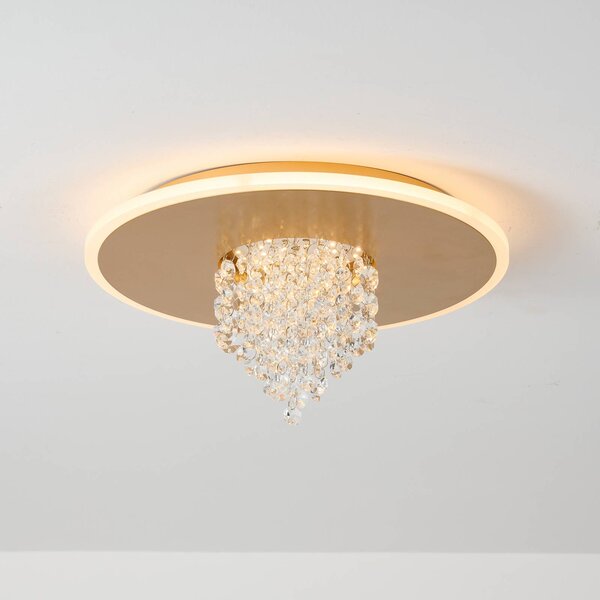 Searchlight LED stropní svítidlo Deluge, zlatá barva, Ø 32 cm, kov/akryl, stmívatelný, Mosaz / zlato, Obývací pokoj / jídelna, kov