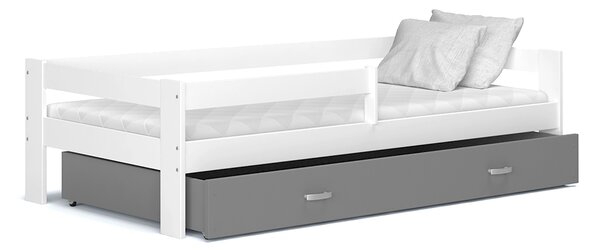 Dětská postel se šuplíkem HUGO V - 160x80 cm - šedo-bílá