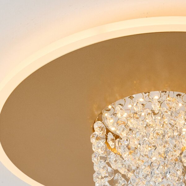 Searchlight LED stropní svítidlo Deluge, zlatá barva, Ø 32 cm, kov/akryl, stmívatelný, Mosaz / zlato, Obývací pokoj / jídelna, kov