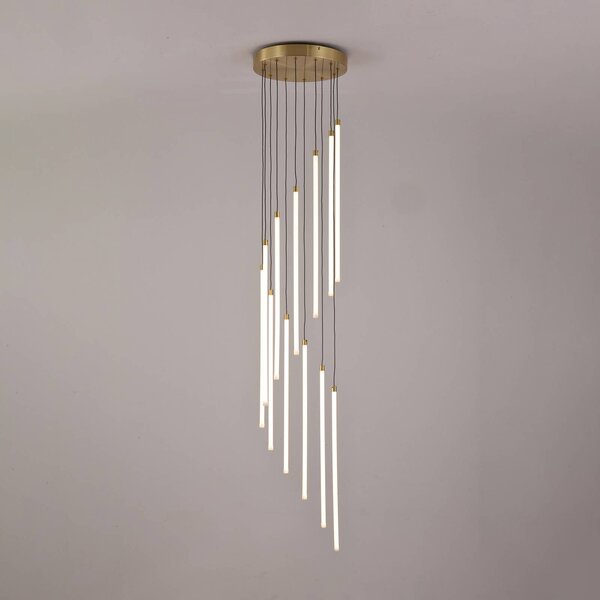 Searchlight Závěsné světlo LED Flare, mosazná barva, Ø 35 cm, 12 žárovek., stmívatelný, Mosaz / zlato, Obývací pokoj / jídelna, kov