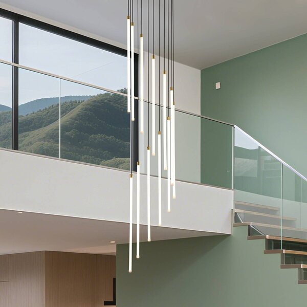 Searchlight Závěsné světlo LED Flare, mosazná barva, Ø 35 cm, 12 žárovek., stmívatelný, Mosaz / zlato, Obývací pokoj / jídelna, kov