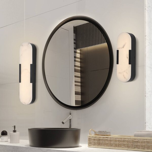 Searchlight LED koupelnové světlo nástěnné Opaline, výška 35 cm, černá, kov/pryskyřice, stmívatelný, Černá, Koupelna, kov