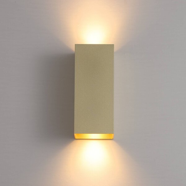 Searchlight Nástěnné světlo London Square, zlatá barva, výška 15 cm, 2 svítidla., stmívatelný, Mosaz / zlato, Obývací pokoj / jídelna, Hliník, Moderní